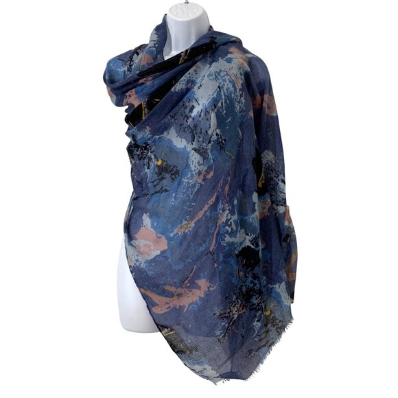 Floral Abstract Blue & Pink Lightweight Viscose Scarf Shawl Wrap For Women - Picture 1 of 4